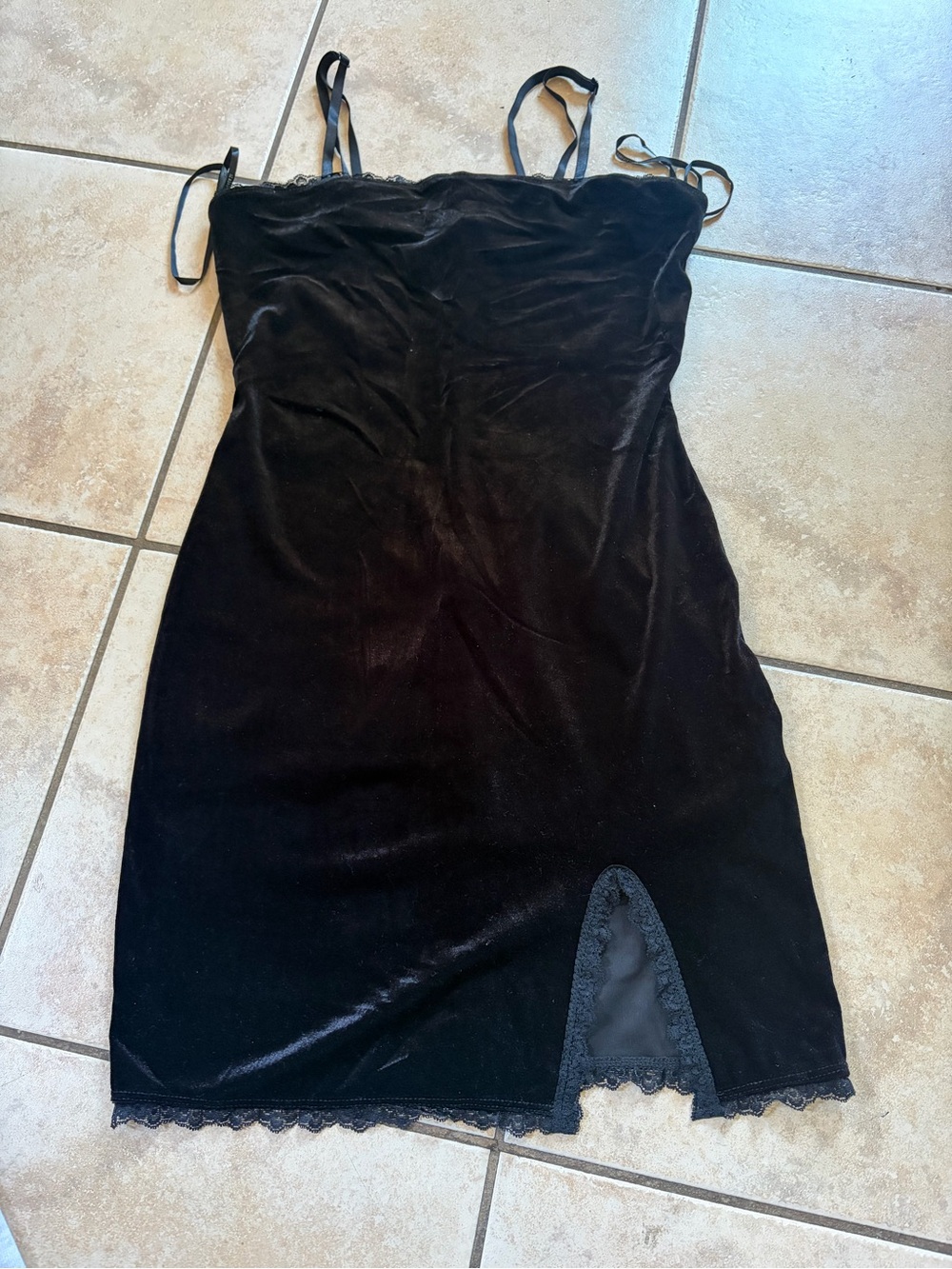 Forever 21 Black Velvet Mini Slip Dress with Lace Trim